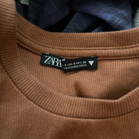 Zara Brown Rust Ruched Bodycon Mini Dress Short Sleeve Crew Blogger Small - Picture 5 of 8